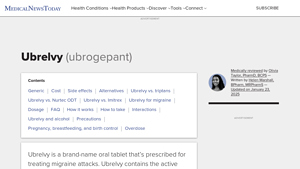 Ubrelvy: Cost, side effects, alternatives, uses, dosage, and more - ubrelvy manufacturer