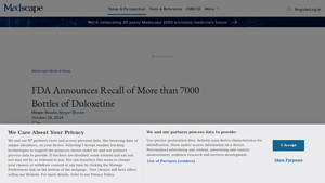 FDA Announces Recall of More than 7000 Bottles of Duloxetine - duloxetine recall manufacturer