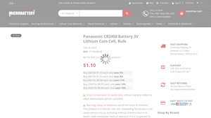 Panasonic CR2450 Lithium 3V Coin Cell Battery, Bulk - Microbattery - cr2450 bulk