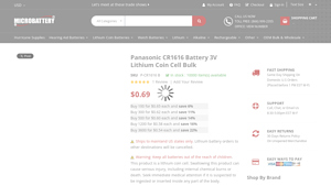 Panasonic CR1616 Lithium Coin Cell Bulk - Microbattery - cr1616 battery bulk