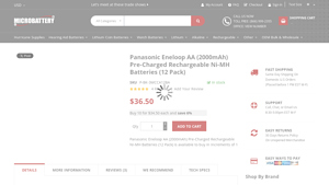 Panasonic Eneloop AA (BK-3MCCA12BA) Ni-MH Rechargeable ... - rechargeable aa batteries bulk