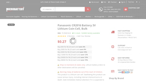 Panasonic CR2016 Lithium 3V Coin Cell Battery, Bulk OEM - cr2016 battery bulk
