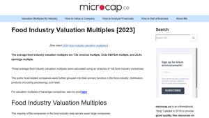 Food Industry Valuation Multiples [2023] - microcap.co - value of a small specialty food manufacturer
