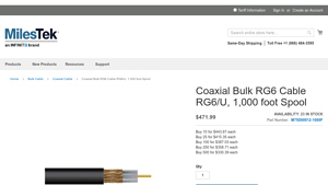 Coaxial Bulk RG6 Cable RG6/U, 1,000 foot Spool - MilesTek - rg6 bulk