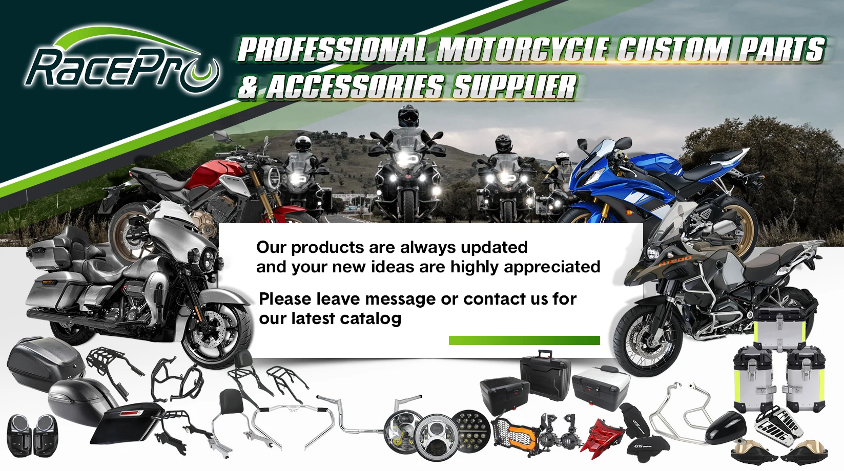 A relevant stock photo of motorcycle accessories supplier in a typical setting.