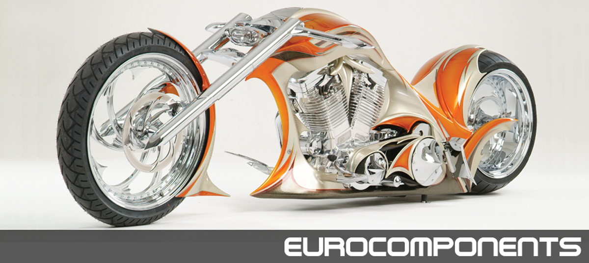A relevant stock photo of motorcycle parts custom in a typical setting.