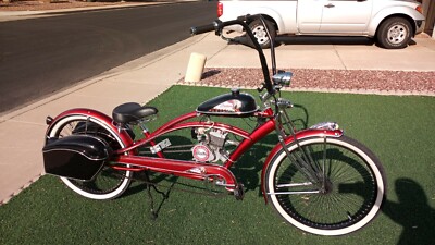 A relevant stock photo of motorized bicycle custom in a typical setting.