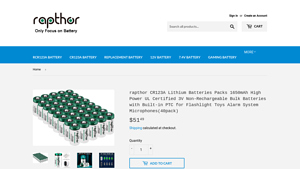 40 Pack CR123A Lithium Battery 1650mAh - 123 battery bulk