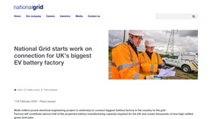 National Grid starts work on connection for UK's biggest EV battery ... - battery factory