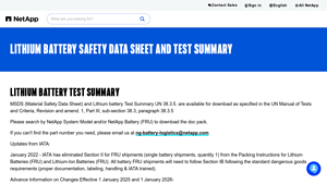 Lithium Battery Safety Data Sheet and Test Summary - NetApp - hw battery factory