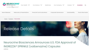 Neurocrine Biosciences Announces U.S. FDA Approval of INGREZZA ... - ingrezza manufacturer
