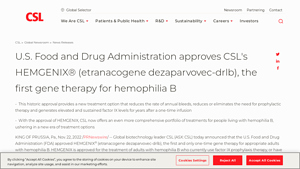 U.S. Food and Drug Administration approves CSL's HEMGENIX ... - hemgenix manufacturer