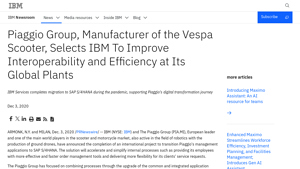 Piaggio Group, Manufacturer of the Vespa Scooter, Selects IBM To ... - is piaggio of vespa manufacturer