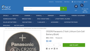 CR2016 Panasonic 3 Volt Lithium Coin Cell Battery (Bulk) - cr2016 bulk
