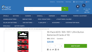 30-Pack AG13 / 303 / 357 / LR44 Button Batteries (3 Cards of 10) - ag13 battery bulk