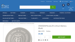 CR2032W Murata 3V Lithium Battery (Bulk) - 2032 battery bulk
