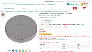 Parts Express CR2450 3V Lithium Coin Cell Battery - Opentip.com - cr2450 battery bulk