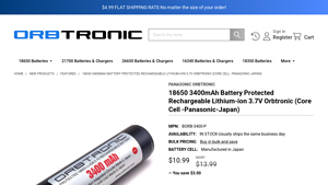 18650 Protected 3400mAh Li-ion Rechargeable Battery Orbtronic - ncr18650b bulk
