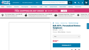 Bulk 48 Pc. Personalized Pink Rimless Sunglasses - Oriental Trading - pink sunglasses bulk