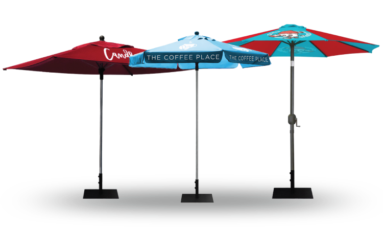 A relevant stock photo of outdoor umbrellas custom in a typical setting.