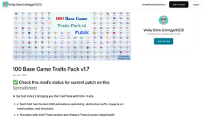 100 Base Game Traits Pack v1.7 | Vicky Sims (chingyu1023) - Patreon - lifetime tables bulk