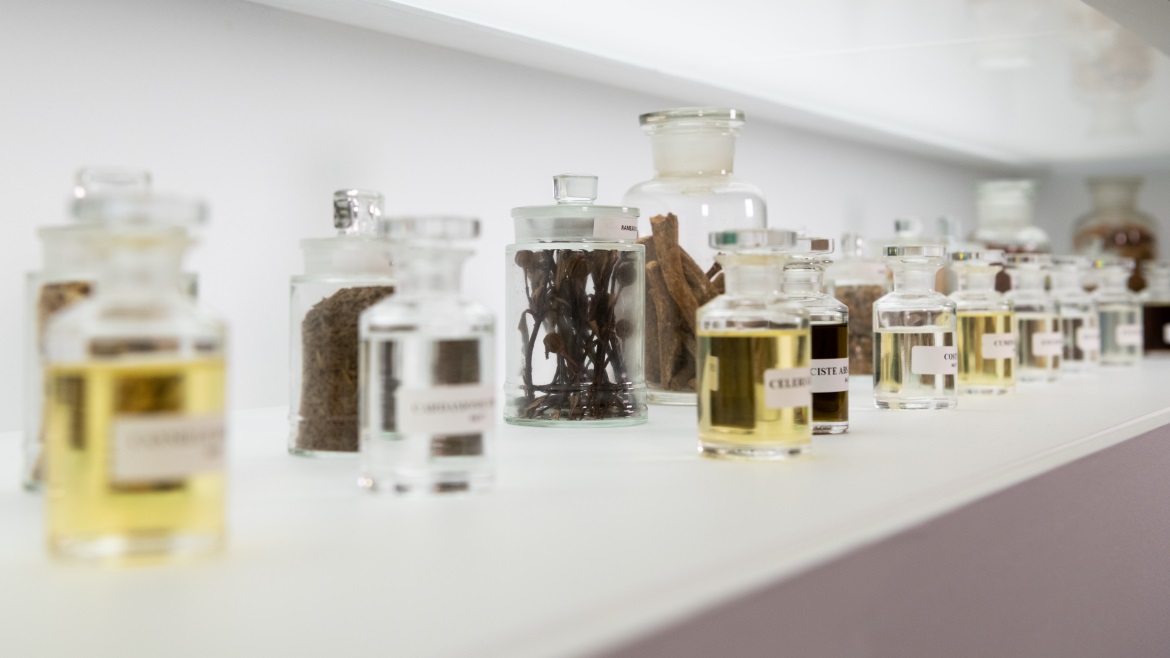 A relevant stock photo of perfume fragrance manufacturers in a typical setting.