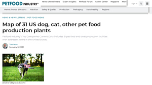 Map of 31 US dog, cat, other pet food production plants - dog food manufacturer