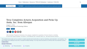 Teva Completes Actavis Acquisition and Picks Up Anda, Inc ... - PharmTech - actavis drug manufacturer