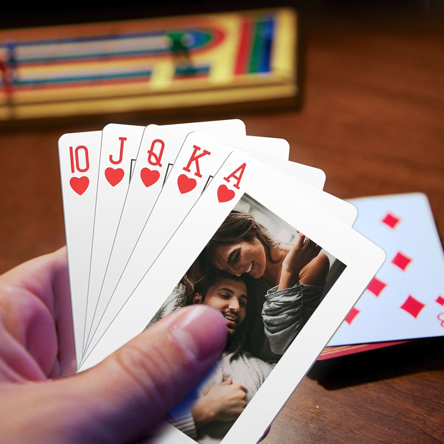 A relevant stock photo of playing cards custom in a typical setting.