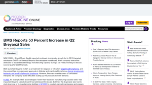 BMS Reports 53 Percent Increase in Q2 Breyanzi Sales - breyanzi manufacturer