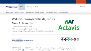 Watson Pharmaceuticals, Inc. is Now Actavis, Inc. - PR Newswire - actavis drug manufacturer