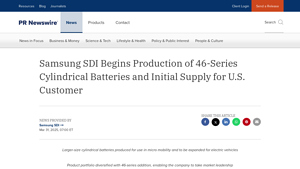 Samsung SDI Begins Production of 46-Series Cylindrical Batteries ... - samsung battery company