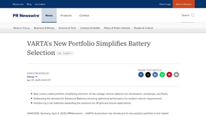 VARTA's New Portfolio Simplifies Battery Selection - PR Newswire - varta battery factory