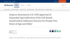 Seqirus Announces U.S. FDA Approval of Expanded Age Indication of Its ... - flucelvax manufacturer