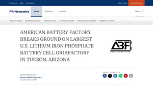 AMERICAN BATTERY FACTORY BREAKS GROUND ON LARGEST ... - lithium phosphate battery factory