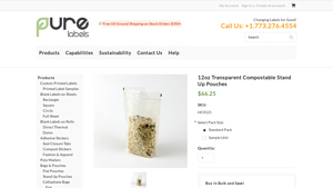 12oz Transparent Compostable Stand Up Pouches - PURE Labels - stand up pouches bulk