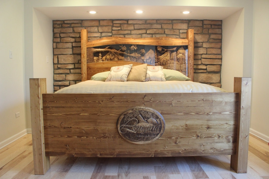 A relevant stock photo of queen size bed frame custom in a typical setting.