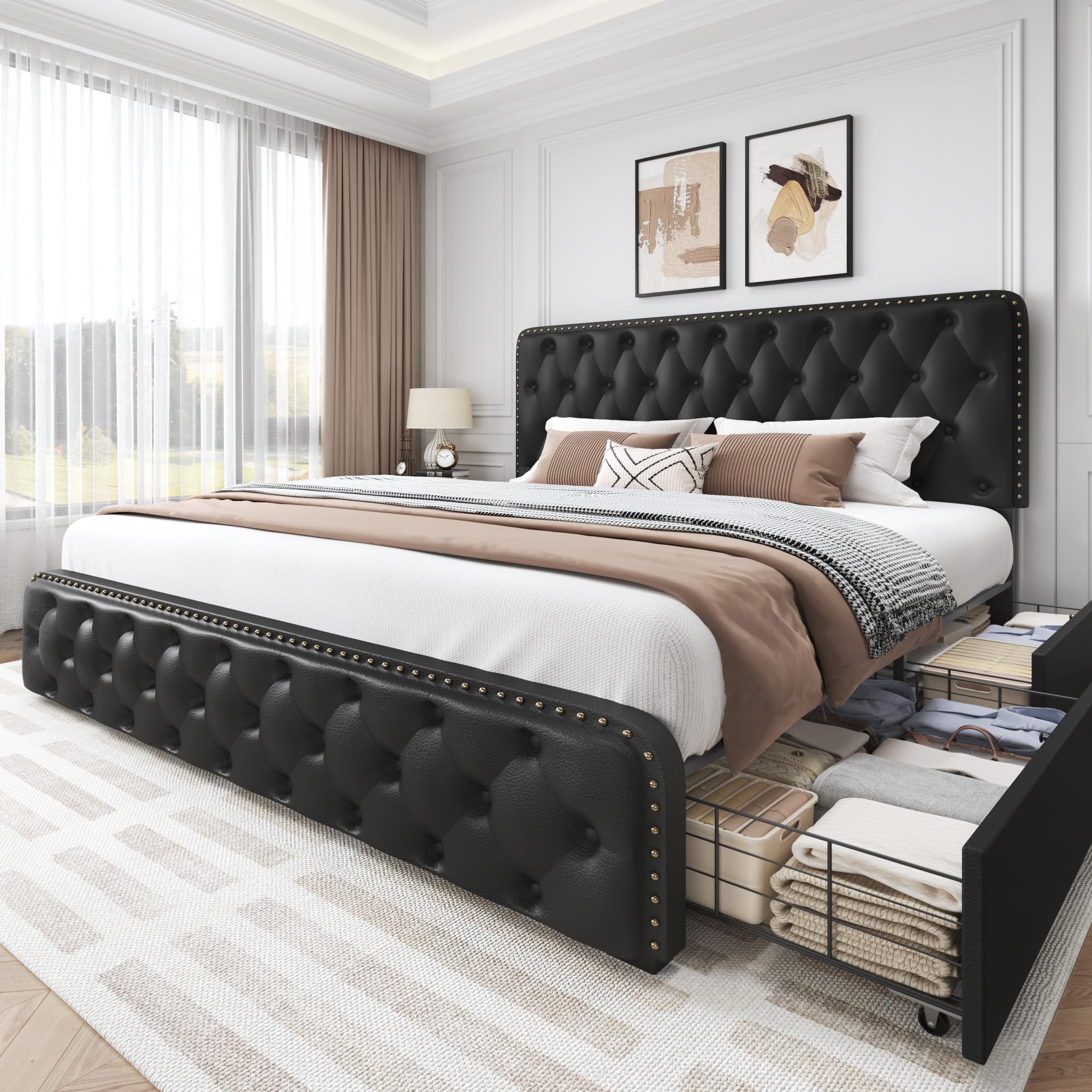 A relevant stock photo of queen size bed frame custom in a typical setting.