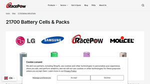 21700 Battery Cells & Packs - RacePow - 21700 battery bulk