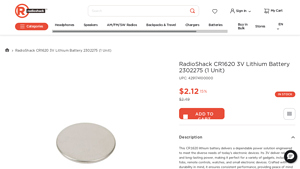 RadioShack CR1620 3V Lithium Battery 2302275 - cr1620 bulk