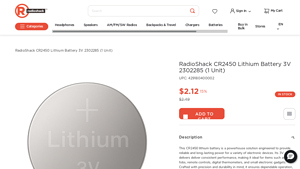RadioShack CR2450 Lithium Battery 3V 2302285 (1 Unit) - cr2450 battery bulk