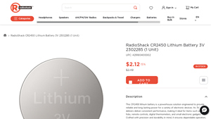 RadioShack CR2450 Lithium Battery 3V 2302285 (1 Unit) - cr2450 bulk