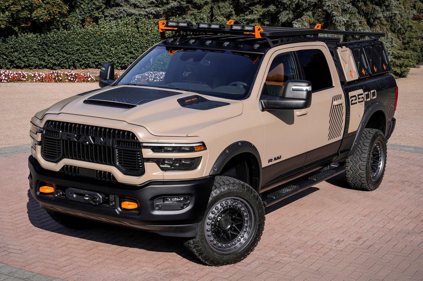 A relevant stock photo of ram power wagon custom in a typical setting.