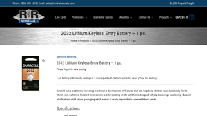 2032 Lithium Keyless Entry Battery - 1 pc. - R and R Wholesale - 2032 battery bulk