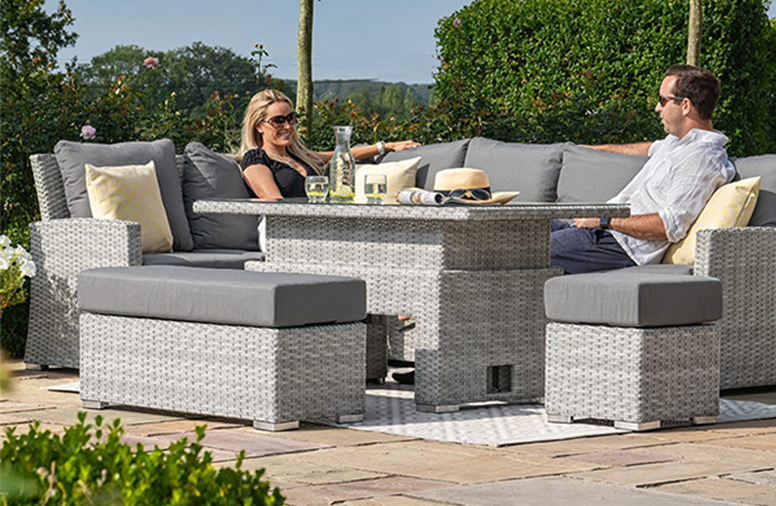 A relevant stock photo of rattan outdoor furniture china in a typical setting.