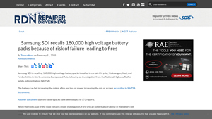 Samsung SDI recalls 180,000 high voltage battery packs because of ... - samsung battery company