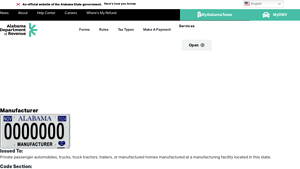 License Plate Modal Preview - Manufacturer - Alabama Department of Revenue - manufacturer license plate