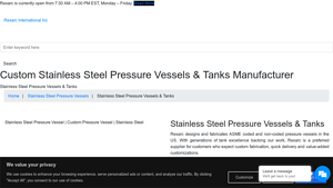Custom Stainless Steel Pressure Vessels and Tanks Manufacturer - Rexarc - pressure vessel manufacturer