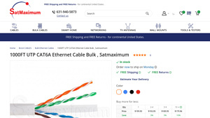 1000FT UTP CAT6A Ethernet Cable Bulk , Satmaximum - cat 6e cable bulk