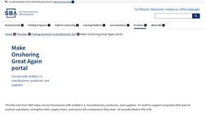 Make Onshoring Great Again portal - Small Business Administration - national manufacturer association